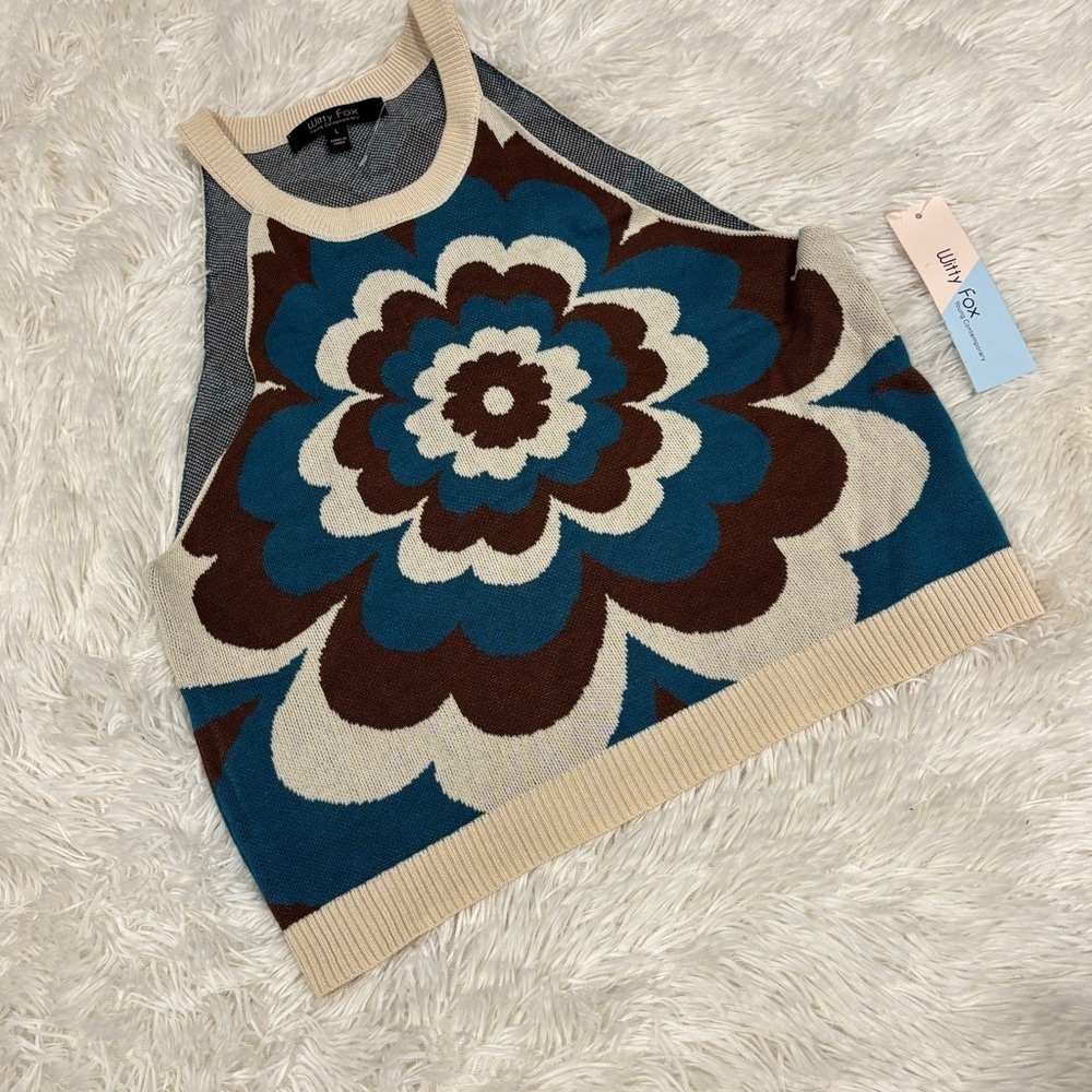 WITTY FOX M Groovy Psychedelic Crop Top Knit Y2K Inspire Flower NWT Large - Picture 10 of 10